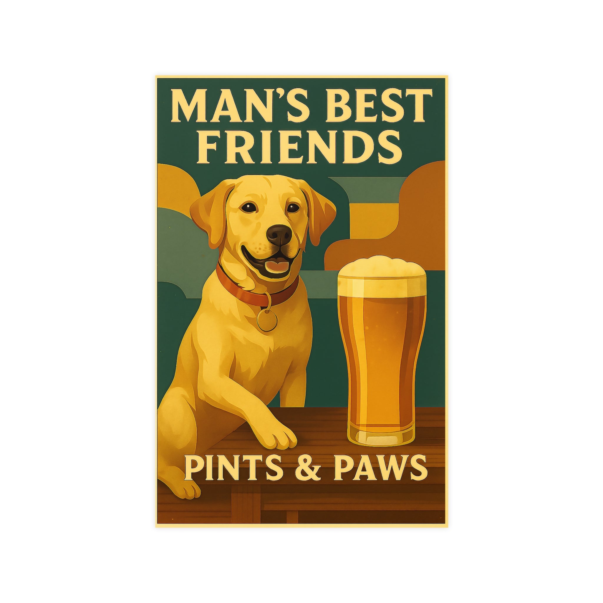 Pub Poster Mans Best Friends Pints and Paws Labrador Beer Art, Retro Bar Decor Dog Dad Gift Vintage Brewery Poster Dog Lover Wall