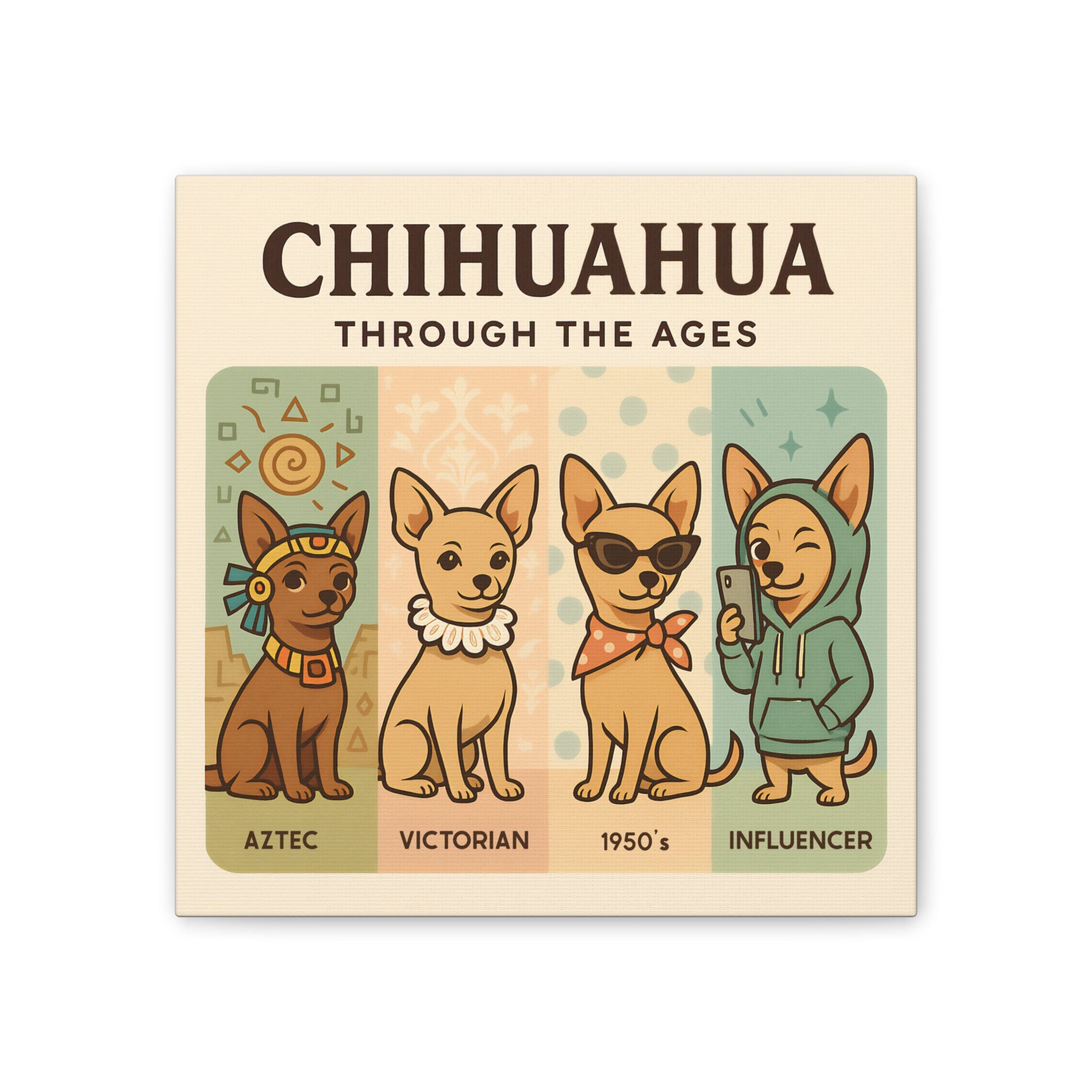 Chihuahua Evolution Art Funny Dog Wall Decor Chihuahua Gifts for Dog Lovers  History of Chihuahua Square Canvas Cute Pet Portrait