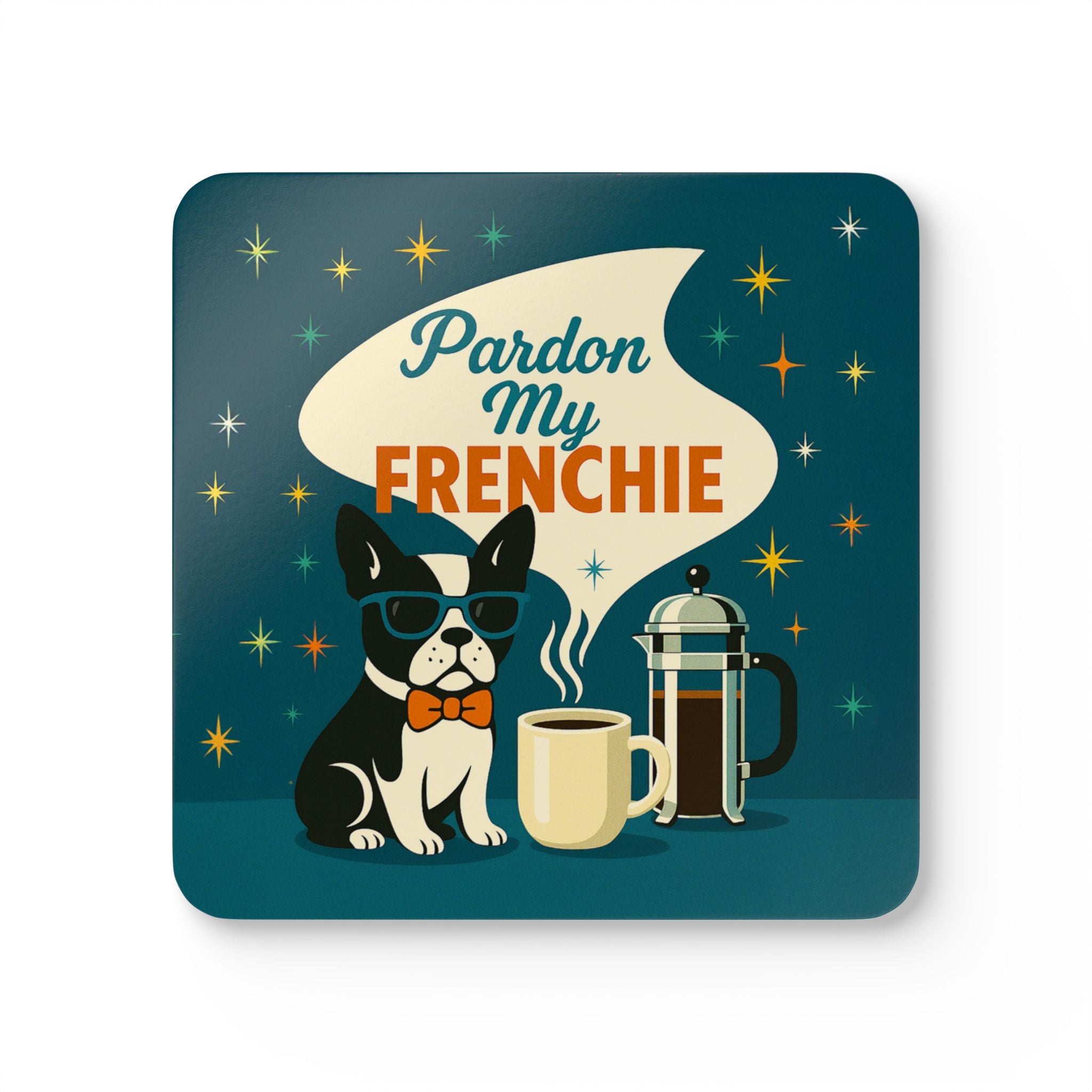 Retro Frenchie Coaster Set,  Pardon My Frenchien Dog Art