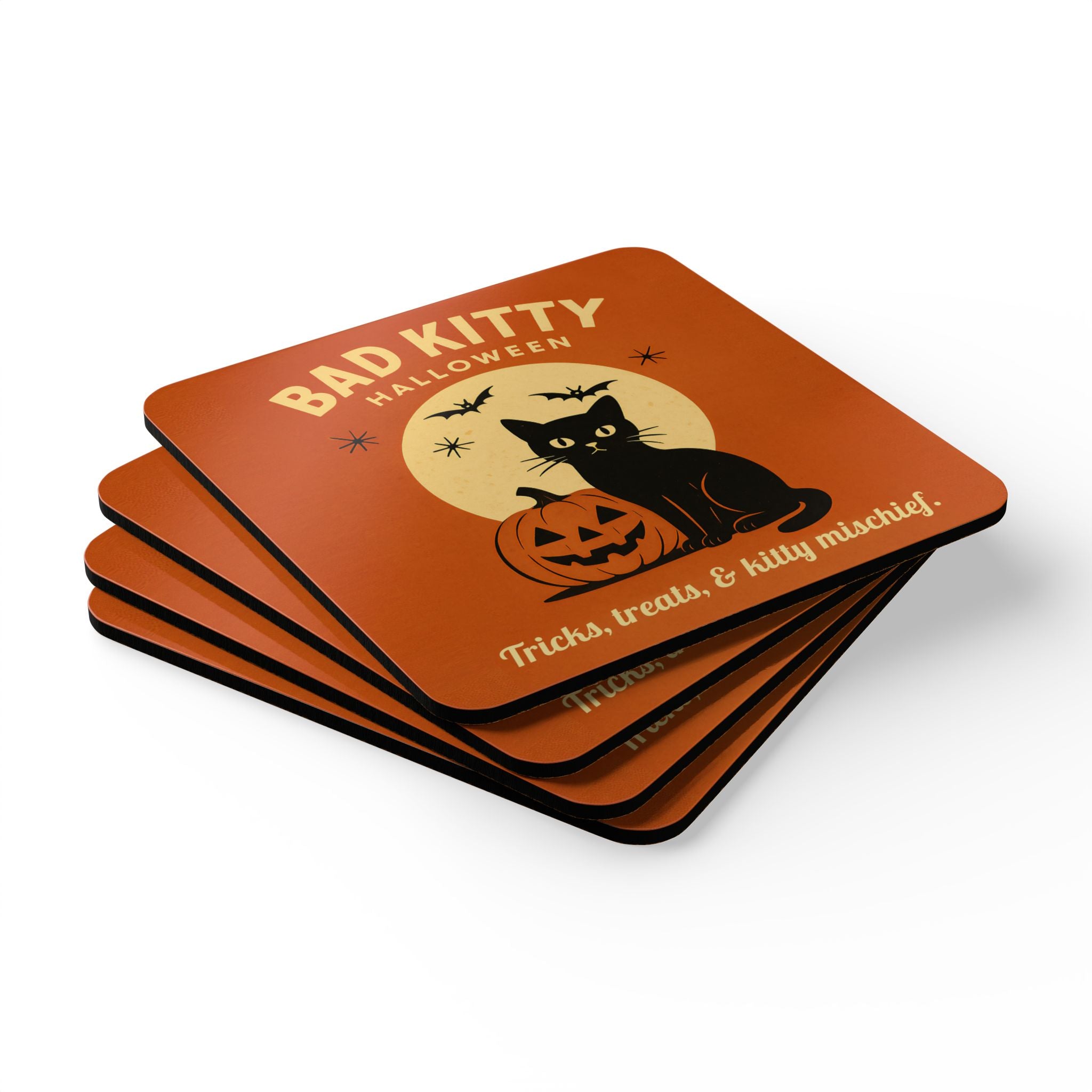 Retro Bad Kitty Coasters,  Spooky Cat Halloween Art