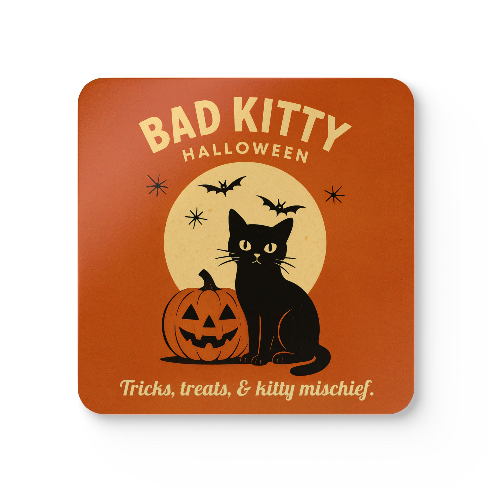 Retro Bad Kitty Coasters,  Spooky Cat Halloween Art