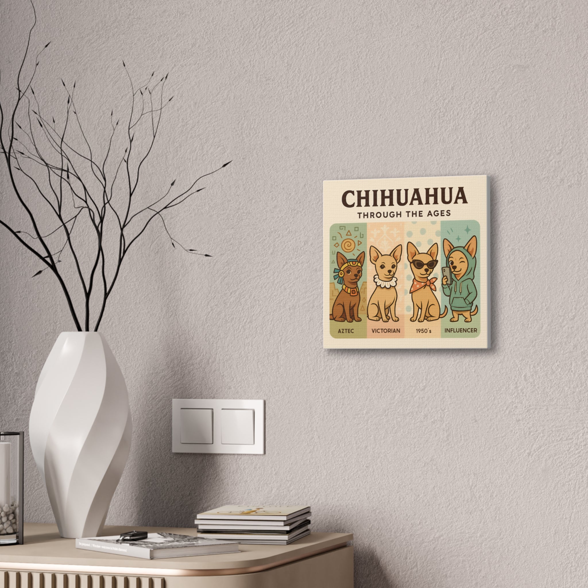Chihuahua Evolution Art Funny Dog Wall Decor Chihuahua Gifts for Dog Lovers  History of Chihuahua Square Canvas Cute Pet Portrait