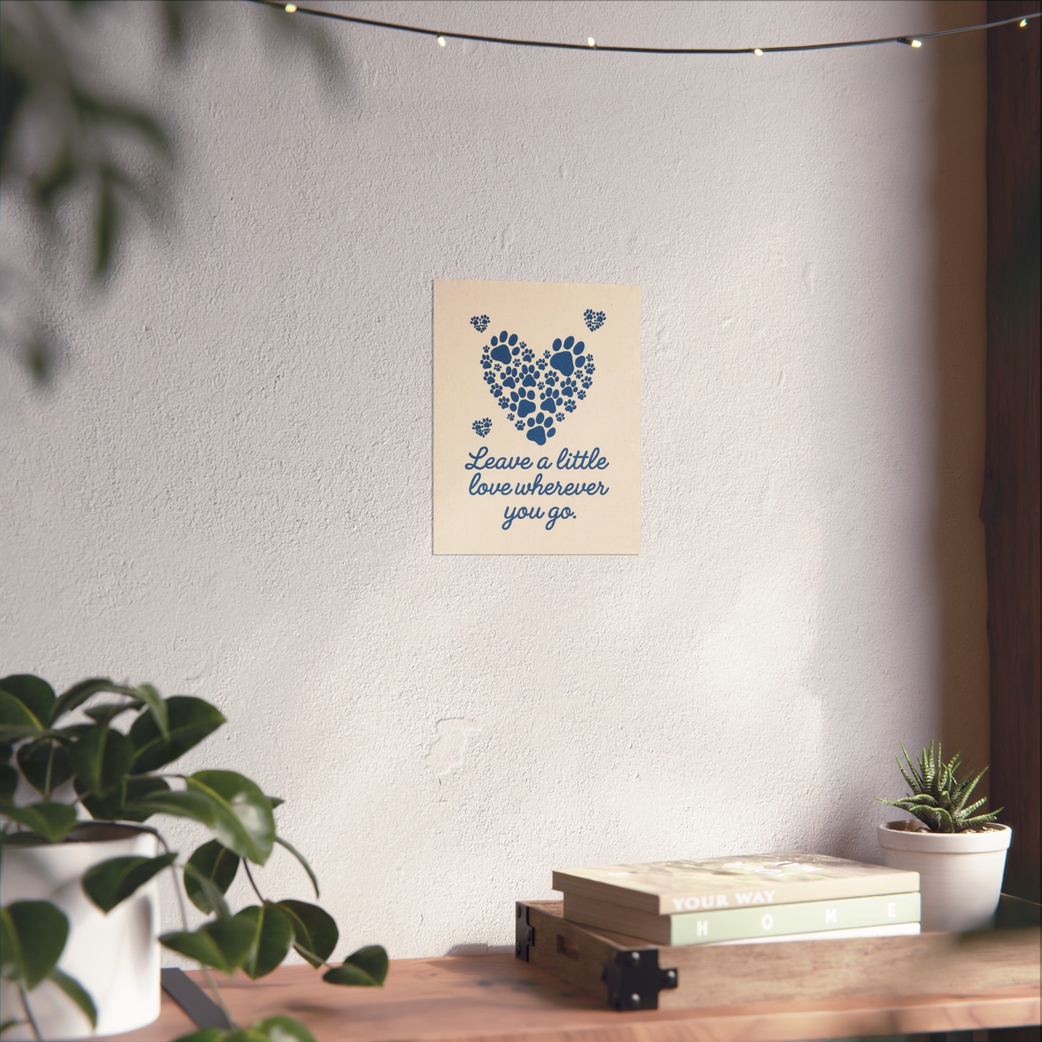 Paw Print Heart Wall Art Leave a Little Love Wherever You Go Embroidered Pet Quote Print on Linen Dog Lover Gift