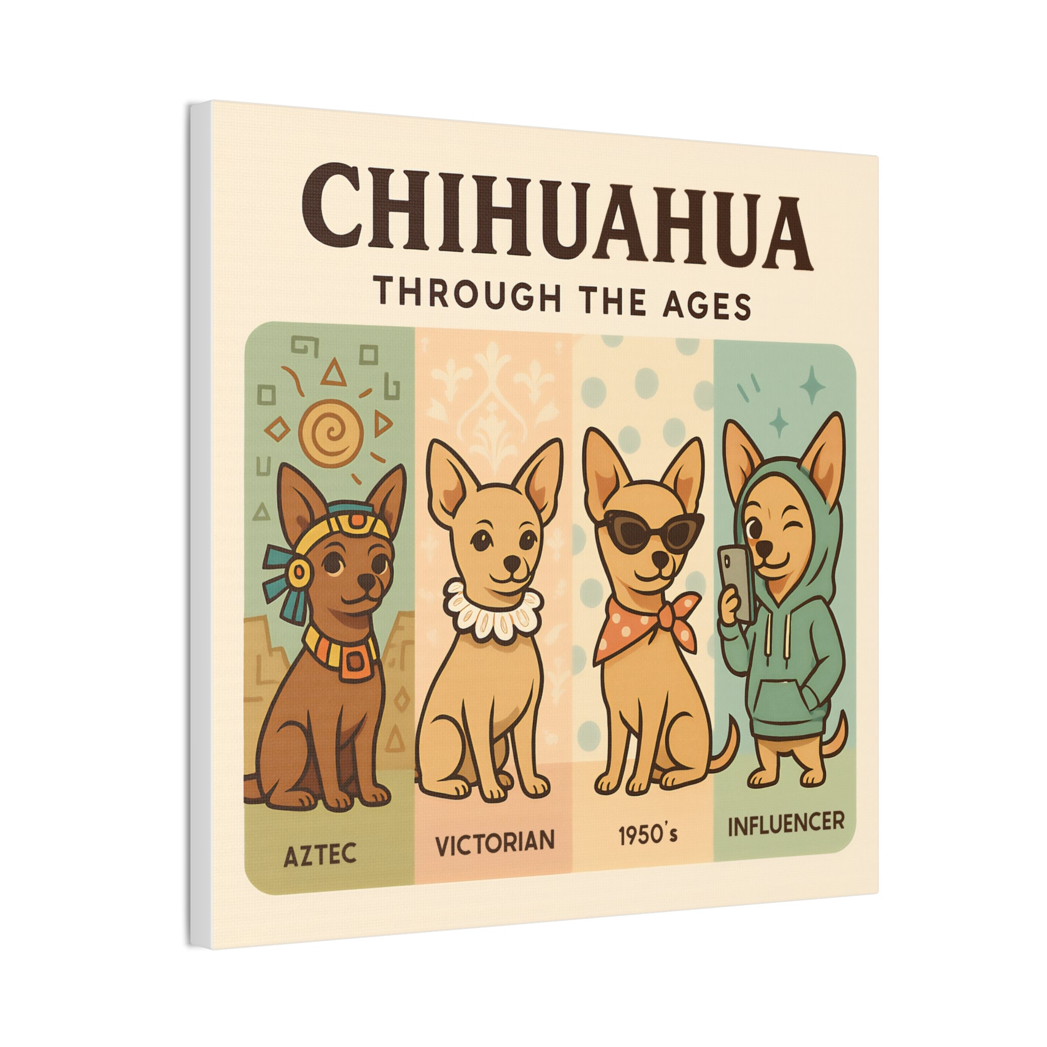 Chihuahua Evolution Art Funny Dog Wall Decor Chihuahua Gifts for Dog Lovers  History of Chihuahua Square Canvas Cute Pet Portrait