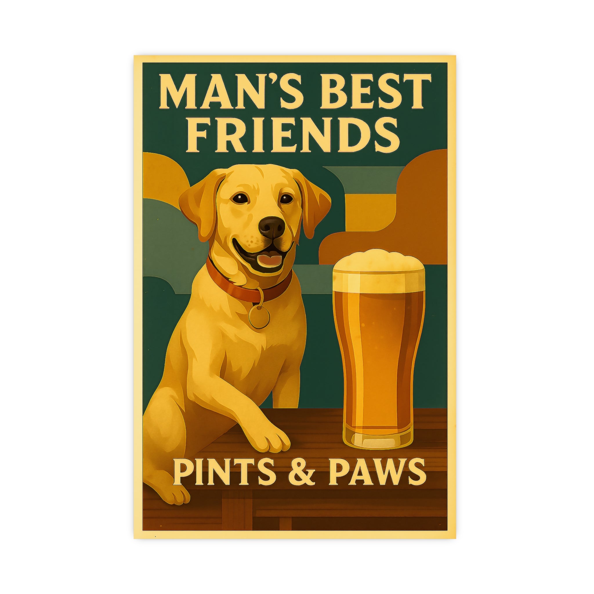 Pub Poster Mans Best Friends Pints and Paws Labrador Beer Art, Retro Bar Decor Dog Dad Gift Vintage Brewery Poster Dog Lover Wall