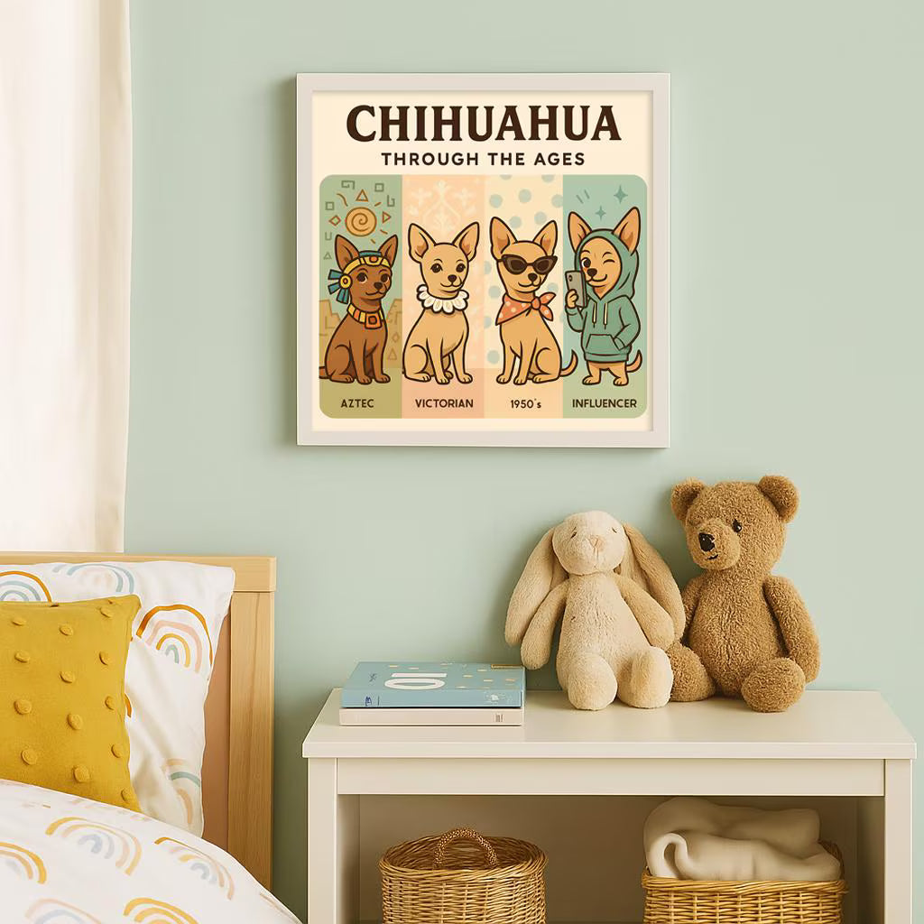 Chihuahua Evolution Art Funny Dog Wall Decor Chihuahua Gifts for Dog Lovers  History of Chihuahua Square Canvas Cute Pet Portrait