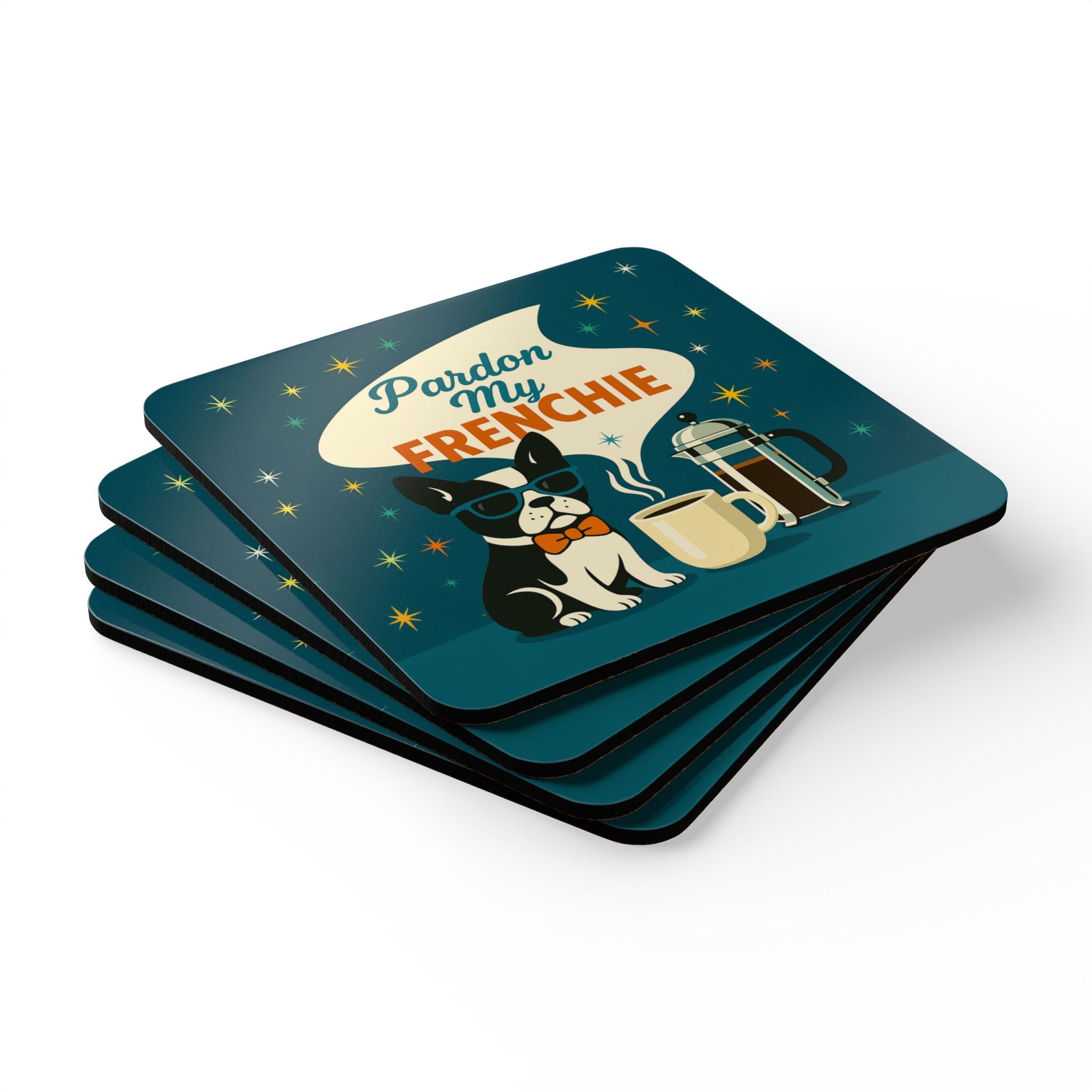 Retro Frenchie Coaster Set,  Pardon My Frenchien Dog Art