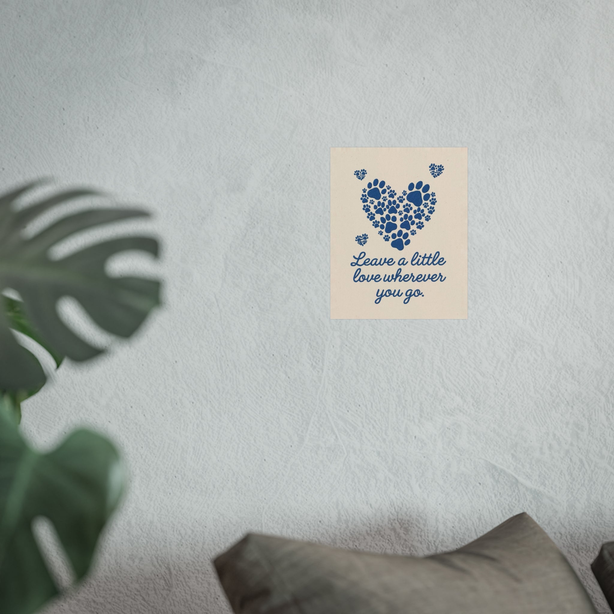 Paw Print Heart Wall Art Leave a Little Love Wherever You Go Embroidered Pet Quote Print on Linen Dog Lover Gift